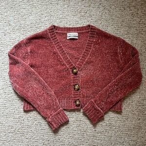 Urban Outfitters Red Chenille Crop Cardigan